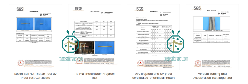 Certificato di prova SGS per il pannello del tetto in paglia di palma artificiale resistente al fuoco