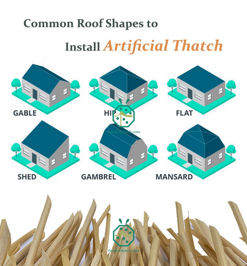 Tegole finte in paglia nipa utilizzate per tetto in paglia a timpano, capannone, anca, casa dal tetto di paglia piatta, Gambrel, Mansarda