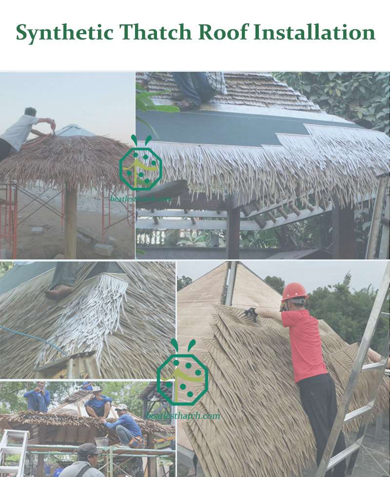 Installazione artificiale del tetto di paglia della capanna di nipa