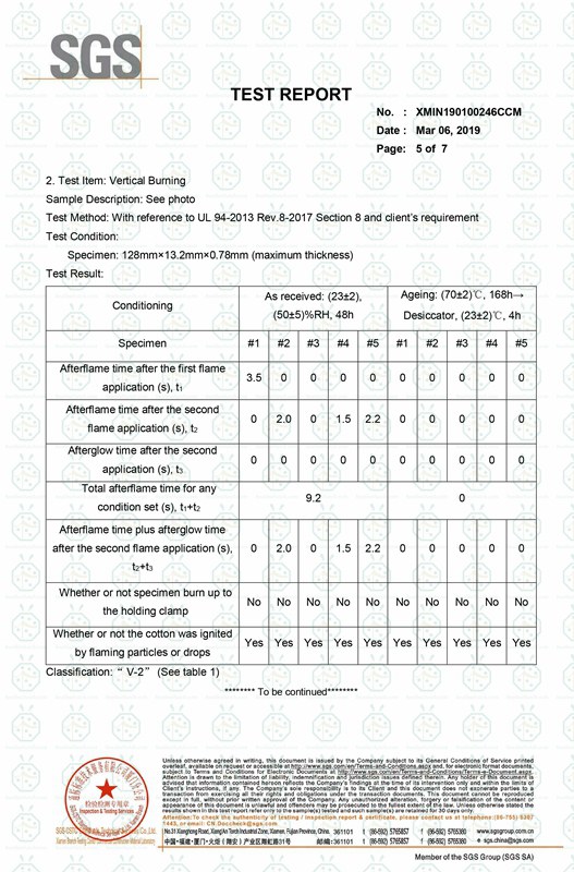 Tetto in paglia sintetica a prova di fuoco ignifugo e rapporto di prova sull'esposizione ai raggi UV secondo UL 94-2013