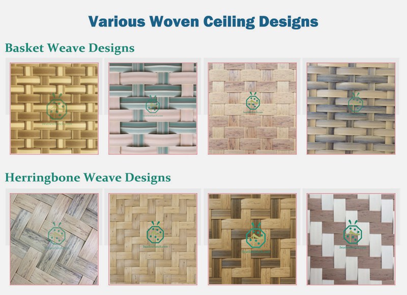 Disegni di tappetini da soffitto in plastica di bambù intrecciato per la decorazione di soffitti interni domestici o commerciali