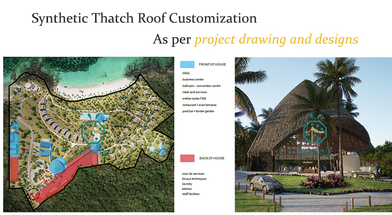 Personalizzazione del tetto in paglia sintetica Come da disegno e design del progetto per l'hotel resort Hideway Retreat