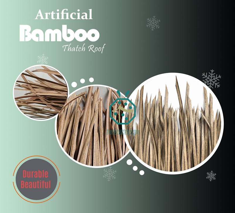 Tetto di paglia di bambù in fibra artificiale all'ingrosso per strutture di intrattenimento, come SPA, sorgenti termali, parchi a tema, palapa parasole, tiki bar