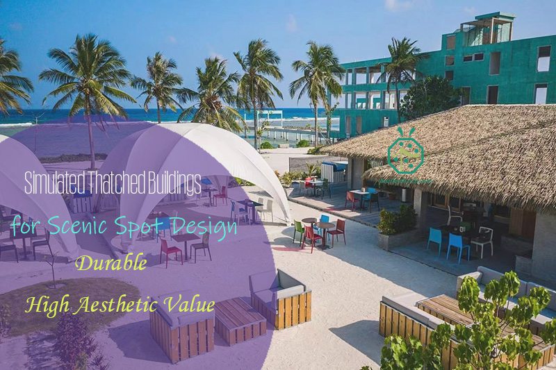 Tetto di paglia sintetico di Tahiti per la progettazione paesaggistica del lungomare per ville di hotel sulla spiaggia